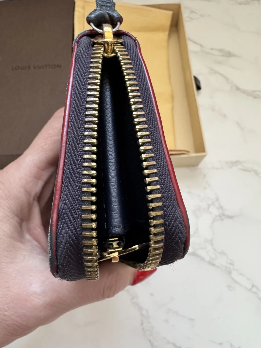 Louis Vuitton Zippy Wallet Empreinte Marine Rouge Navy Red Box, Dust Bag, Bag